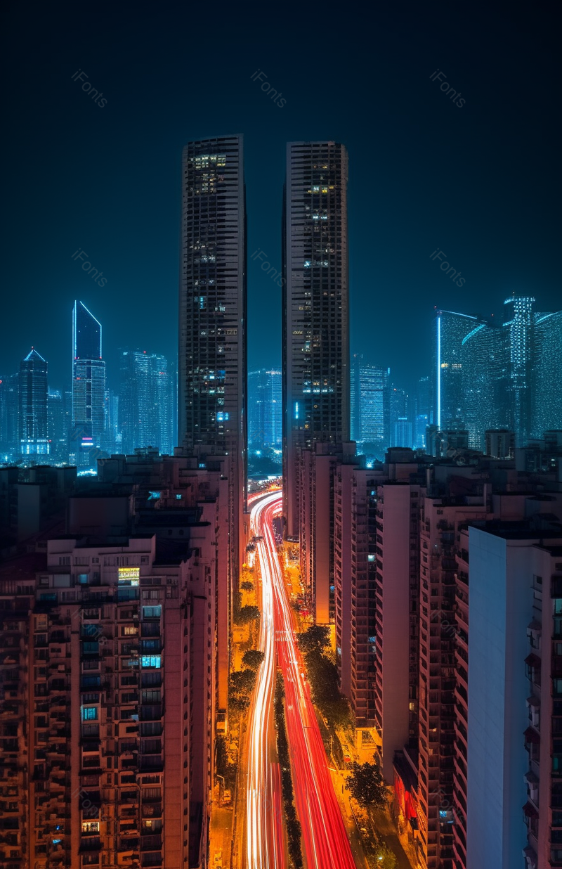 科技现代都市城市夜景大厦灯光车流光轨延迟摄影,高清,摄影图,摄影图片,图片大全,摄影图免费下载